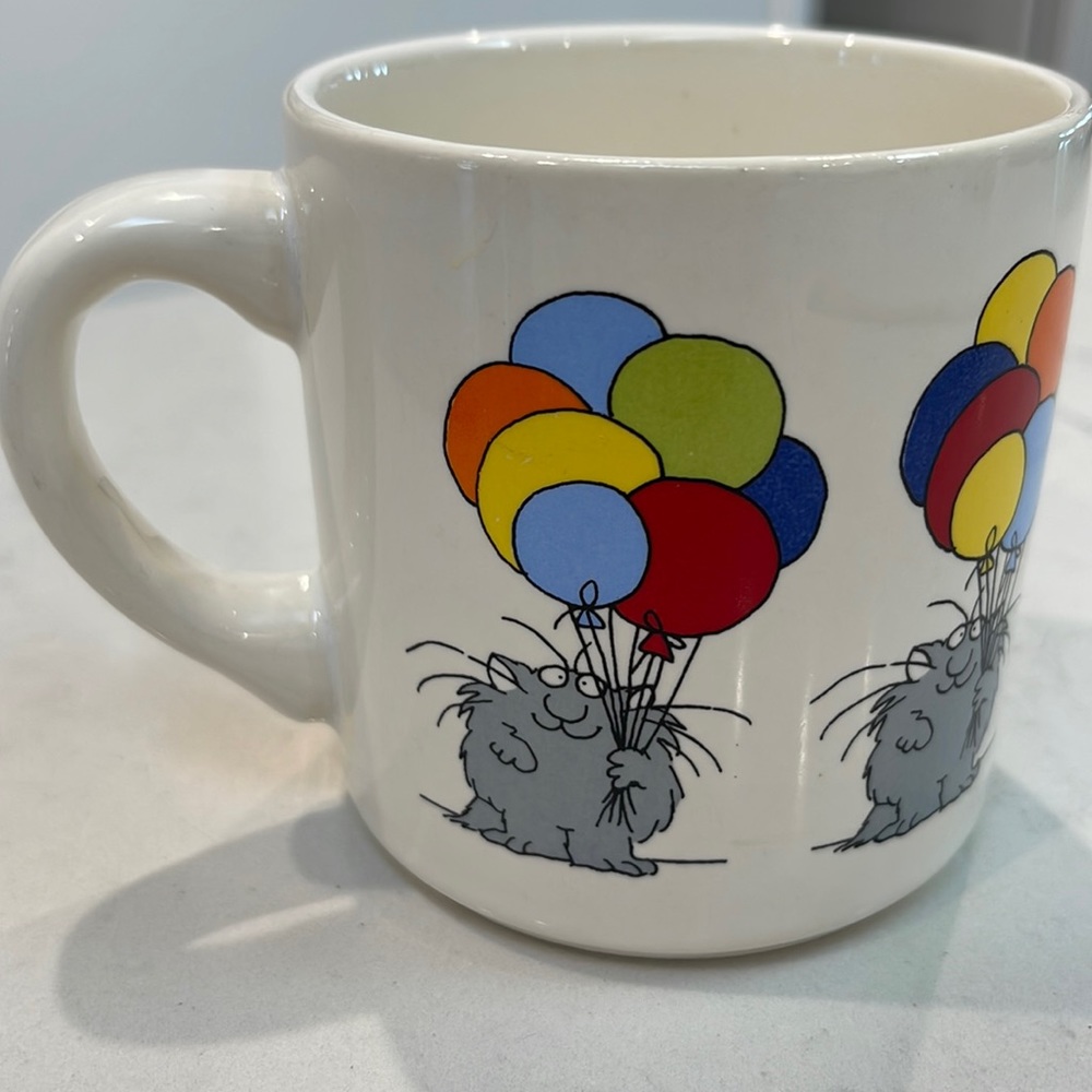 Boynton Cat Holding Balloons Celebration Coffee Mug